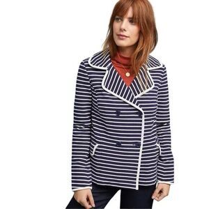 Anthropologie Striped Peacoat Blazer Navy White Size XL